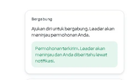 Pesan bahwa permohonan bergabung menunggu persetujuan organisasi