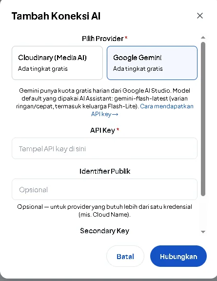 Pilih provider Google Gemini