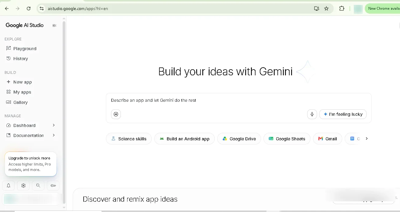 Tampilan Google AI Studio setelah masuk