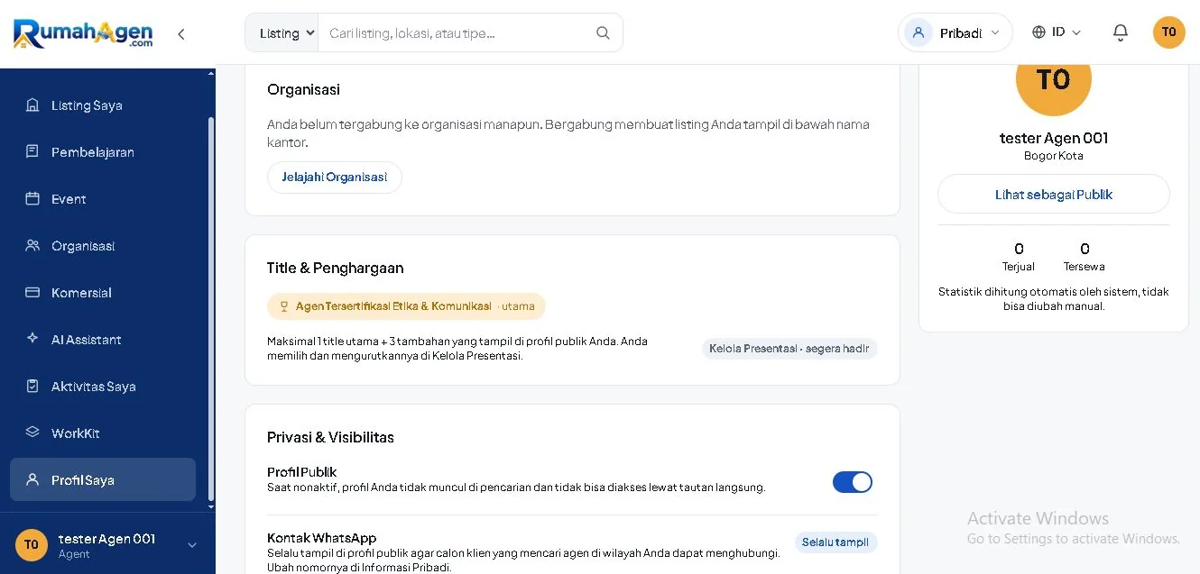 Badge Title yang tampil pada profil publik agen RumahAgen