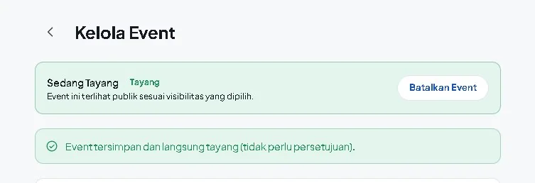 Status event setelah disimpan atau diterbitkan