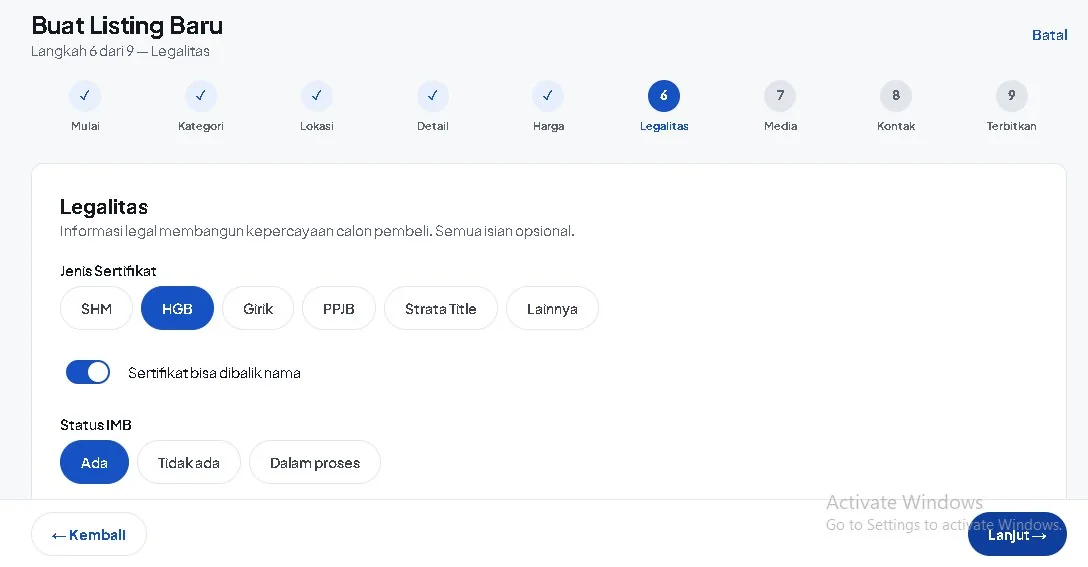 Formulir legalitas properti RumahAgen