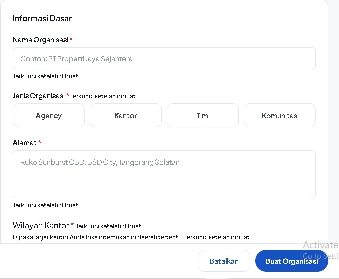 Formulir informasi dasar organisasi RumahAgen