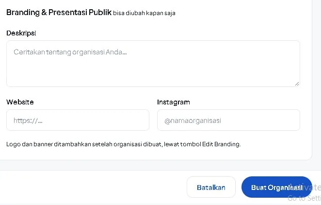 Formulir branding dan presentasi publik organisasi