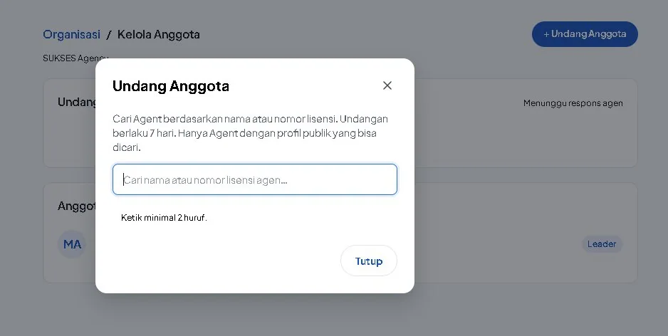 Dialog Undang Anggota untuk mencari agen