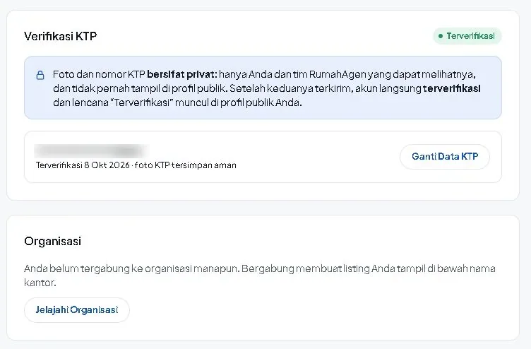 Bagian Verifikasi KTP setelah profil dasar disimpan